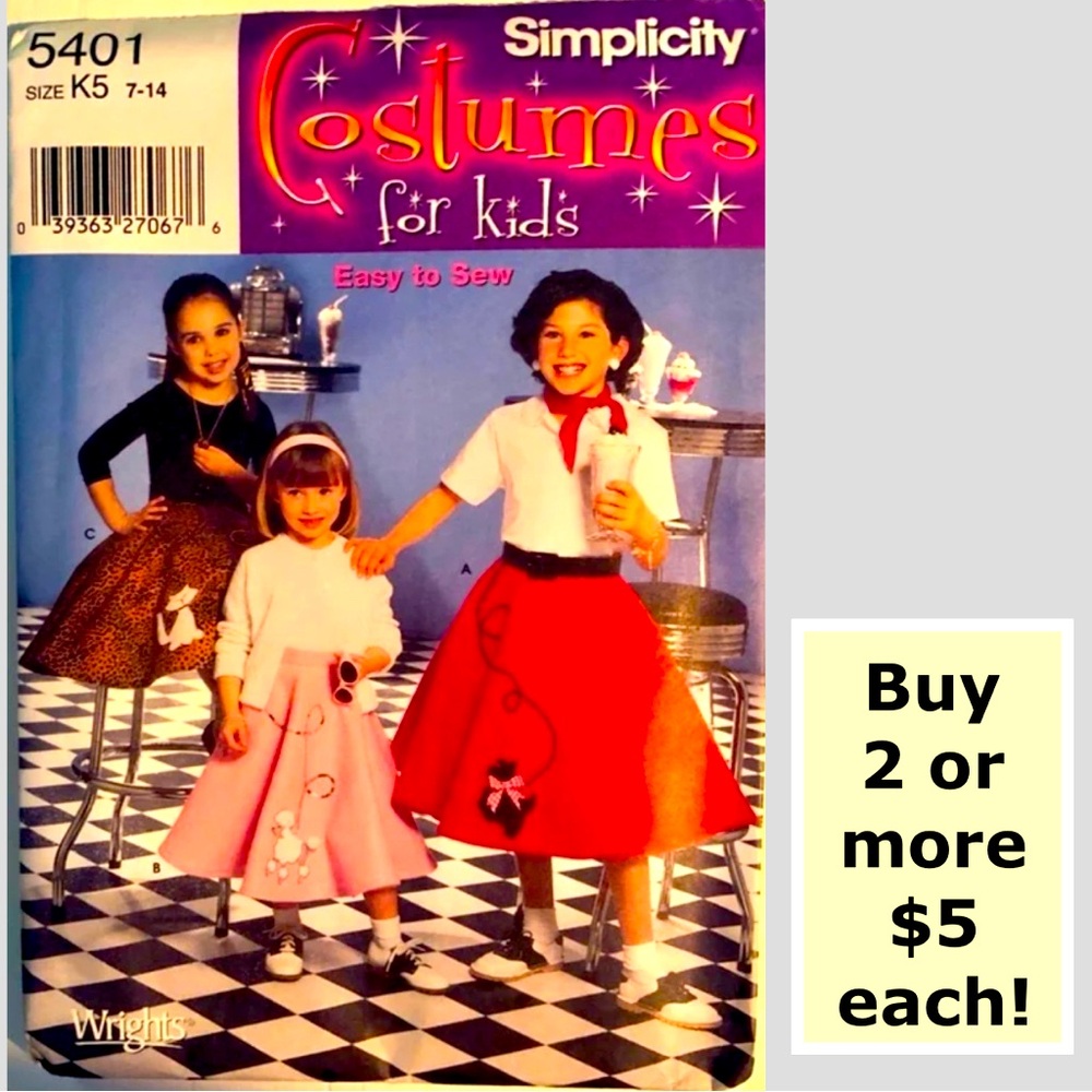Simplicity 5401 uncut child’s and girls’ Poodle Skirts (7-14)